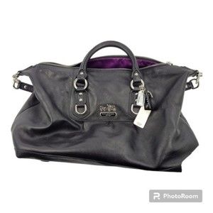 COACH Madison Shoulder Bag Black Leather with Purple Lining